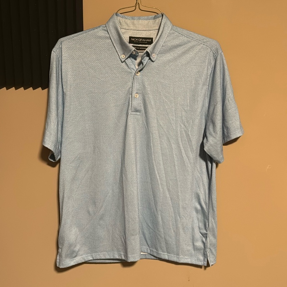 ✅ NICK GRAHAM Stretch Modern Fit Short Sleeve Designer Polo Shirt M Light Blue